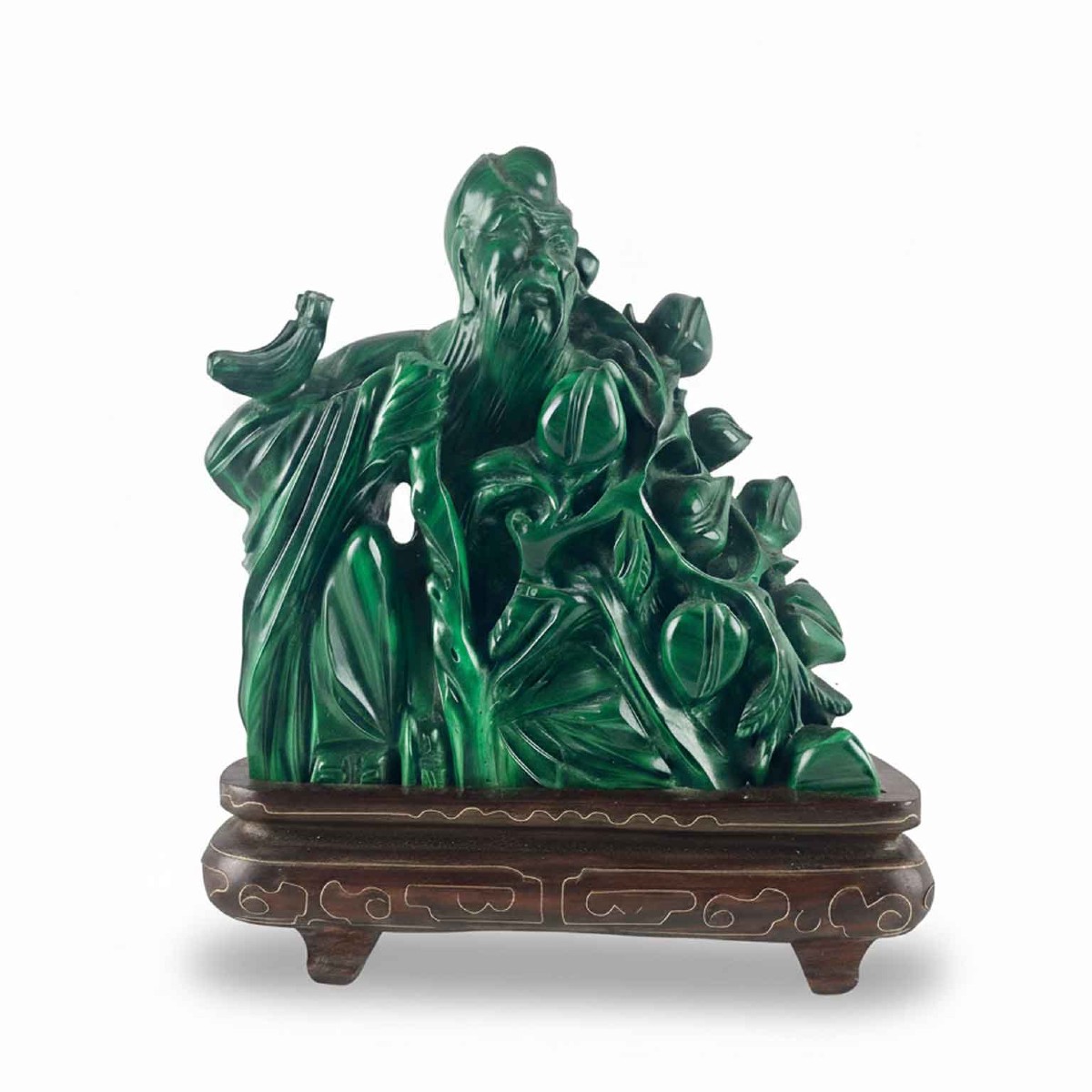 Figurine chinoise représentant un vieil homme sculpté dans la malachite