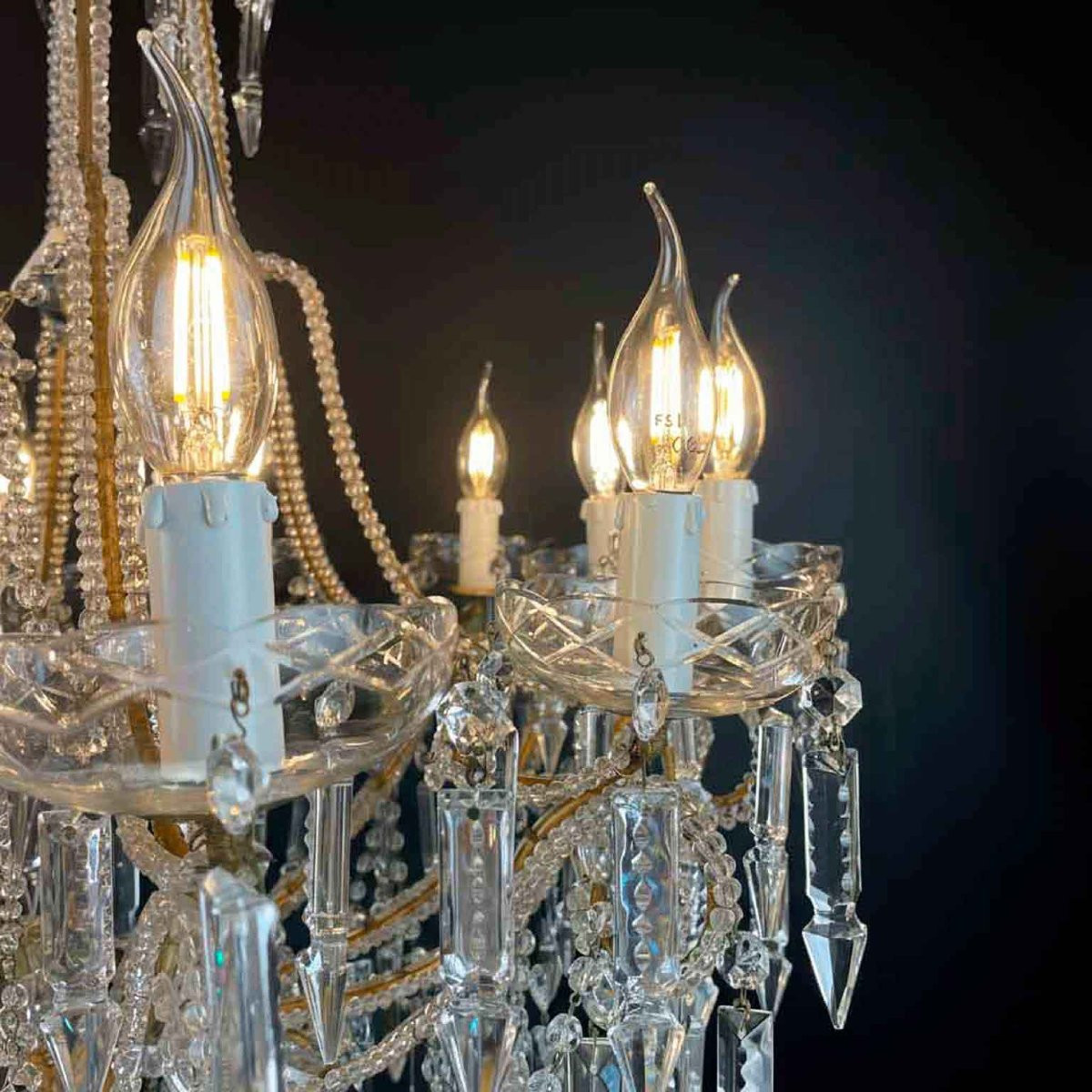 Coppia Antichi Lampadari in Cristallo Francesi a Dodici Luci-photo-2