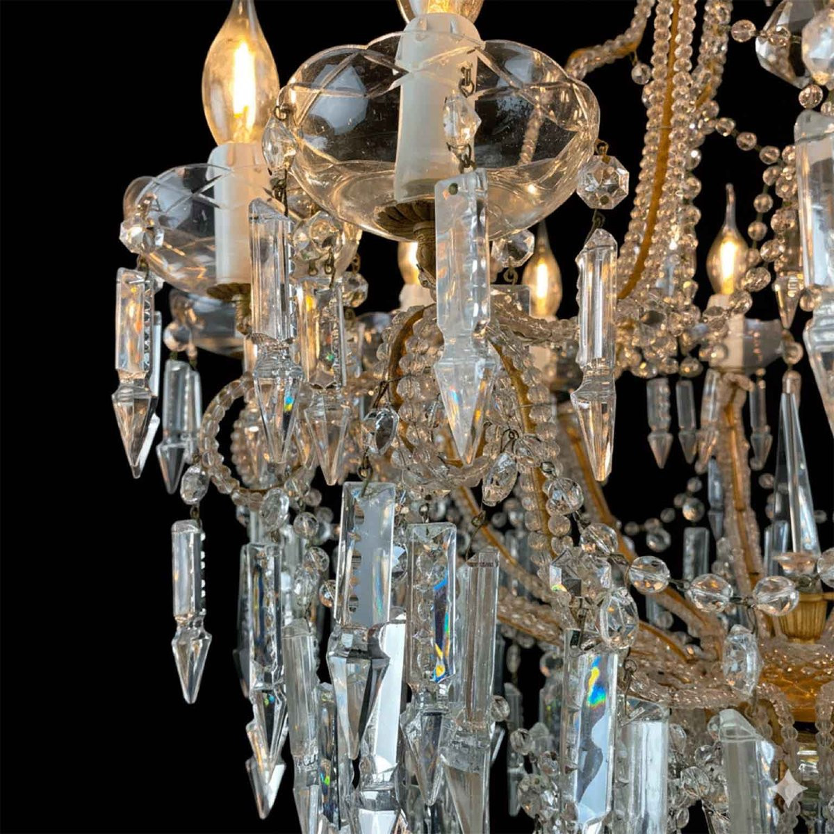 Coppia Antichi Lampadari in Cristallo Francesi a Dodici Luci-photo-4