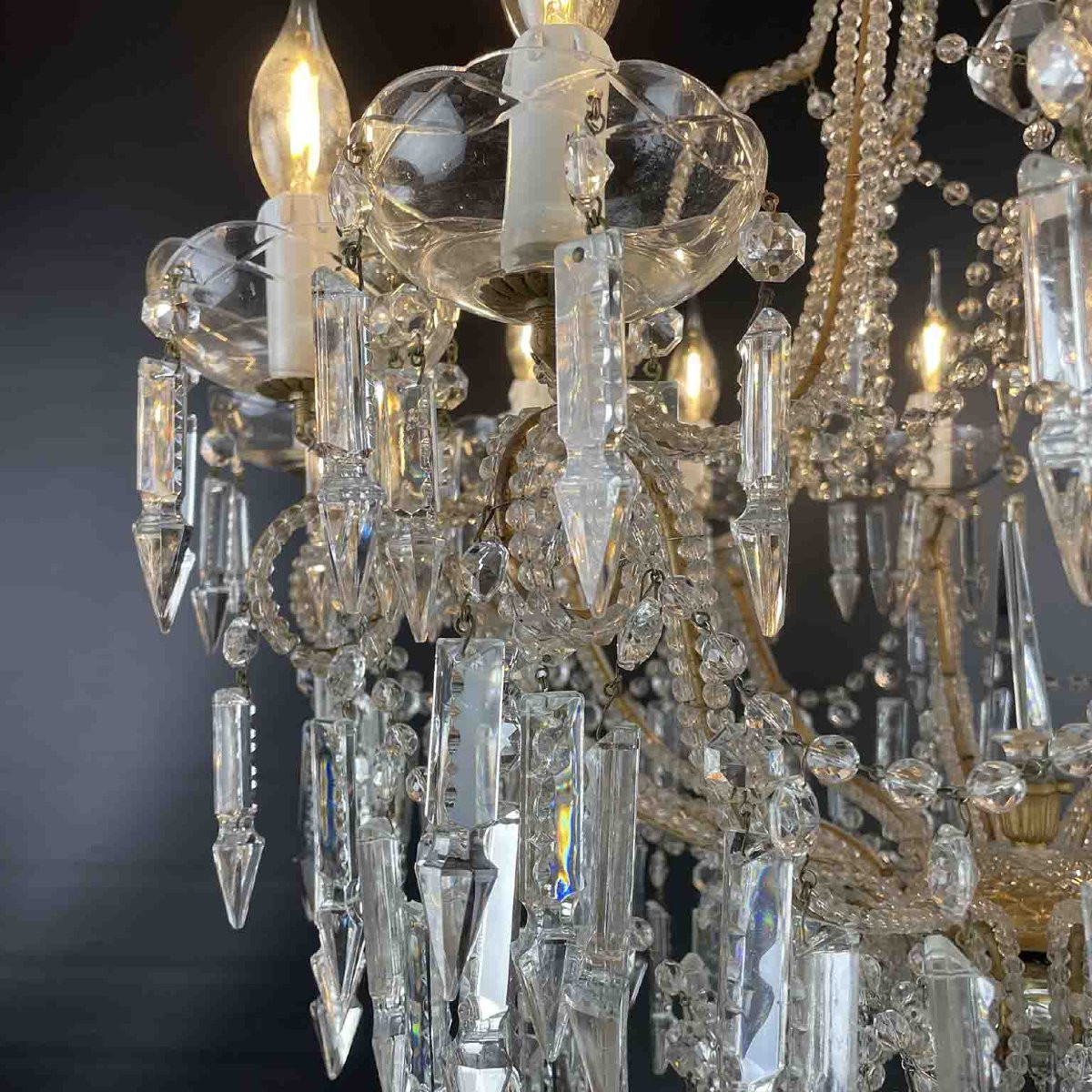 Coppia Antichi Lampadari in Cristallo Francesi a Dodici Luci-photo-2