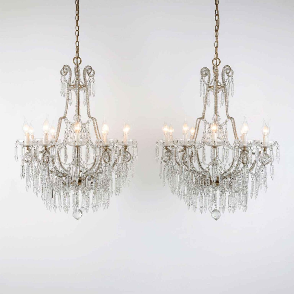 Coppia Antichi Lampadari in Cristallo Francesi a Dodici Luci-photo-6