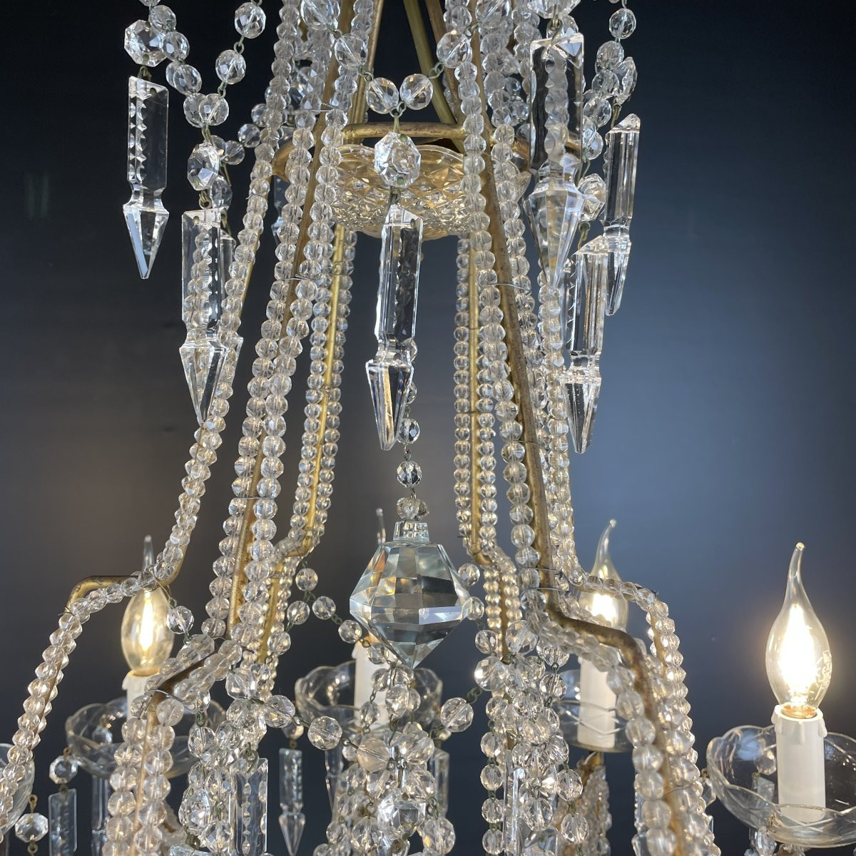 Coppia Antichi Lampadari in Cristallo Francesi a Dodici Luci-photo-7