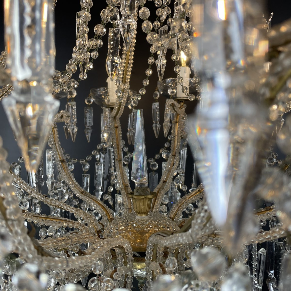 Coppia Antichi Lampadari in Cristallo Francesi a Dodici Luci-photo-8