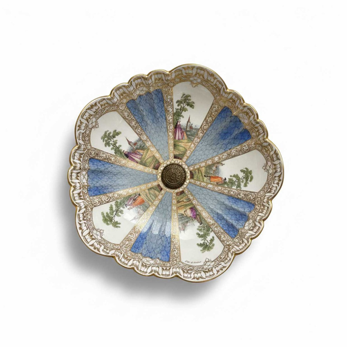 Tre Alzate Portafrutta In Porcellana Policroma e Oro Meissen 1850-photo-7