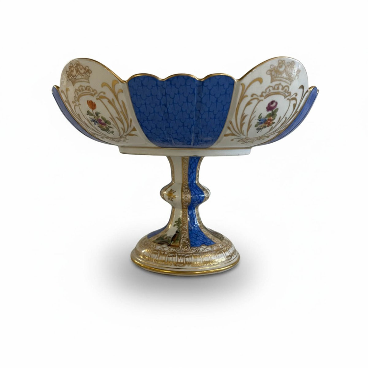 Tre Alzate Portafrutta In Porcellana Policroma e Oro Meissen 1850-photo-8