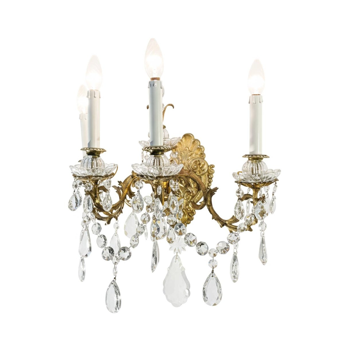 Coppia di Appliques a Quattro Luci in Cristallo e Bronzo Inizi 1900-photo-2