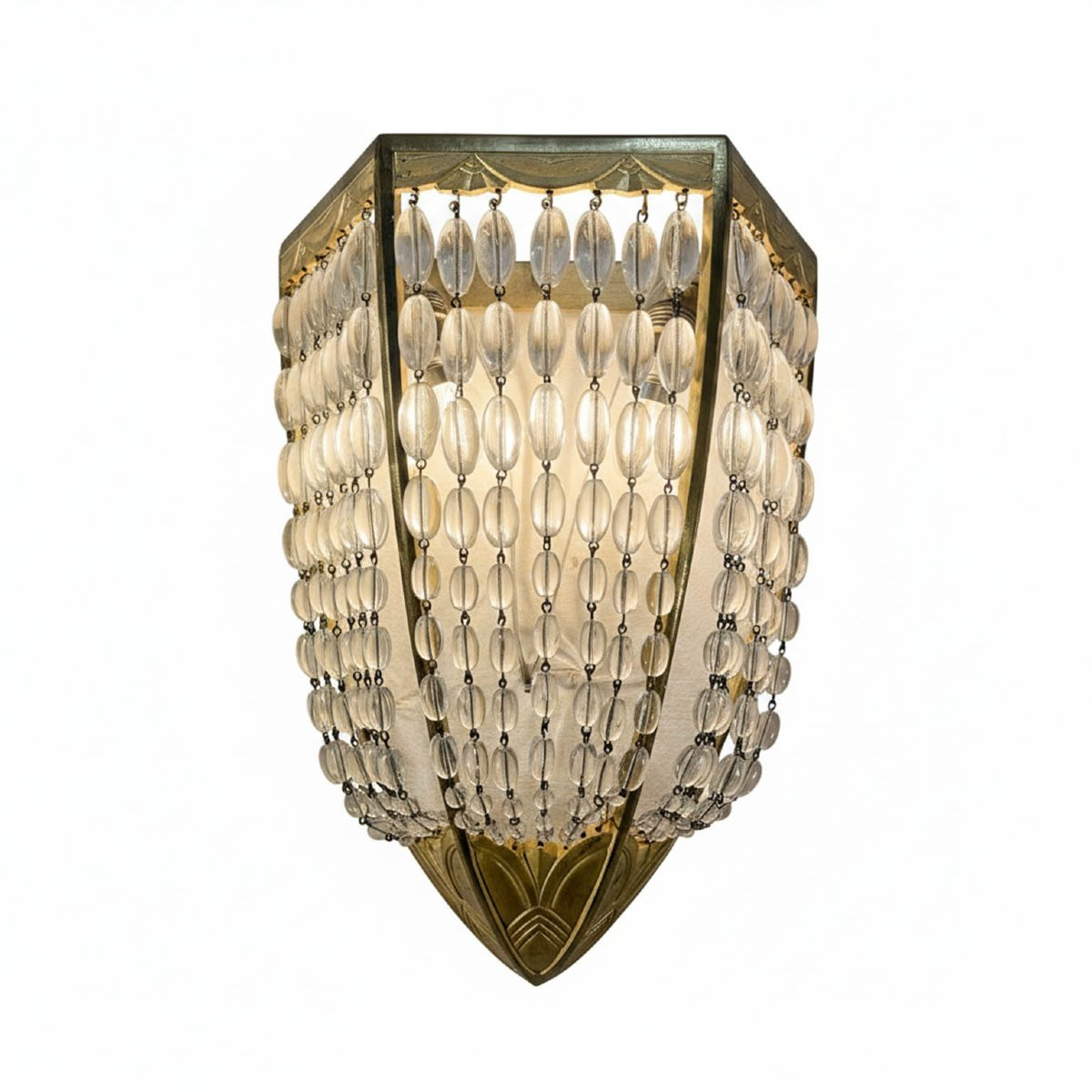 Quattro Appliques Antiche Francesi Deco In Bronzo Dorato e Cristallo 1920-photo-3