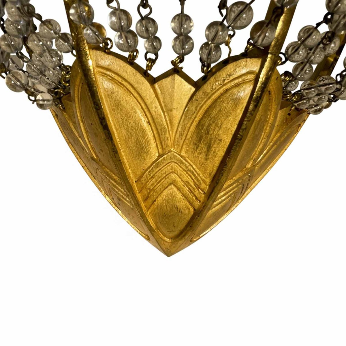 Quattro Appliques Antiche Francesi Deco In Bronzo Dorato e Cristallo 1920-photo-2