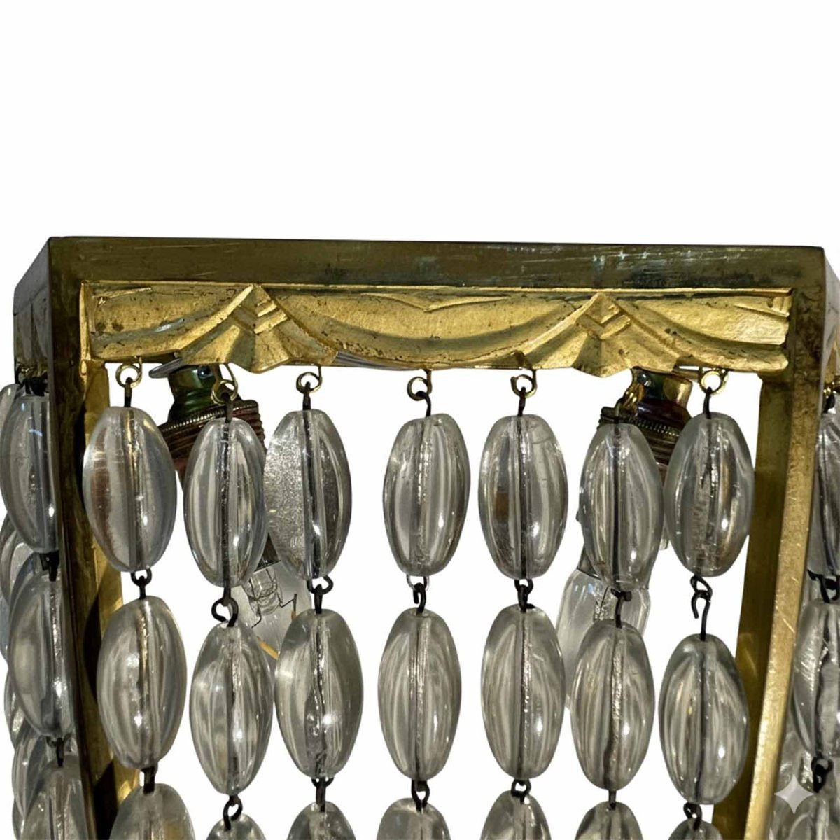 Quattro Appliques Antiche Francesi Deco In Bronzo Dorato e Cristallo 1920-photo-3