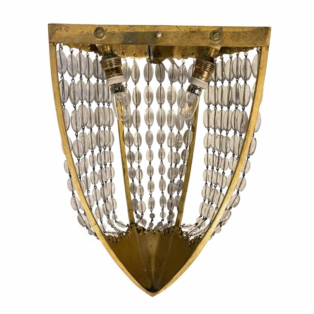 Quattro Appliques Antiche Francesi Deco In Bronzo Dorato e Cristallo 1920-photo-4