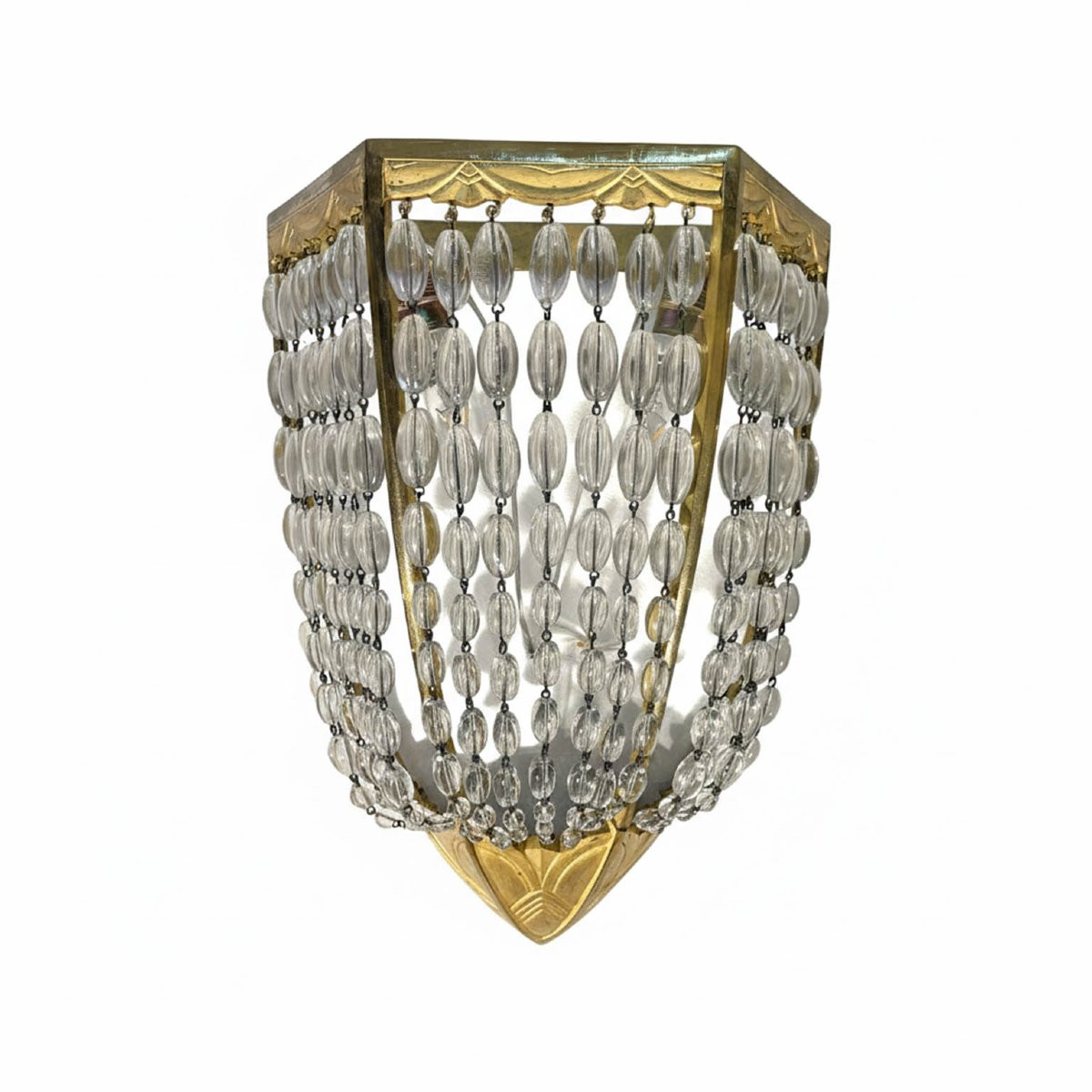 Quattro Appliques Antiche Francesi Deco In Bronzo Dorato e Cristallo 1920-photo-7