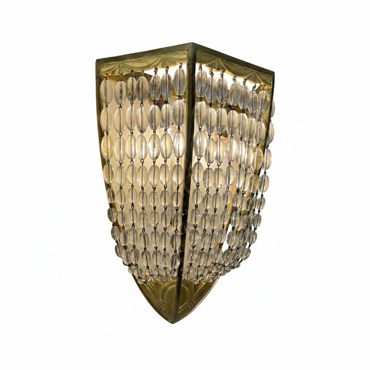 Quattro Appliques Antiche Francesi Deco In Bronzo Dorato e Cristallo 1920-photo-8