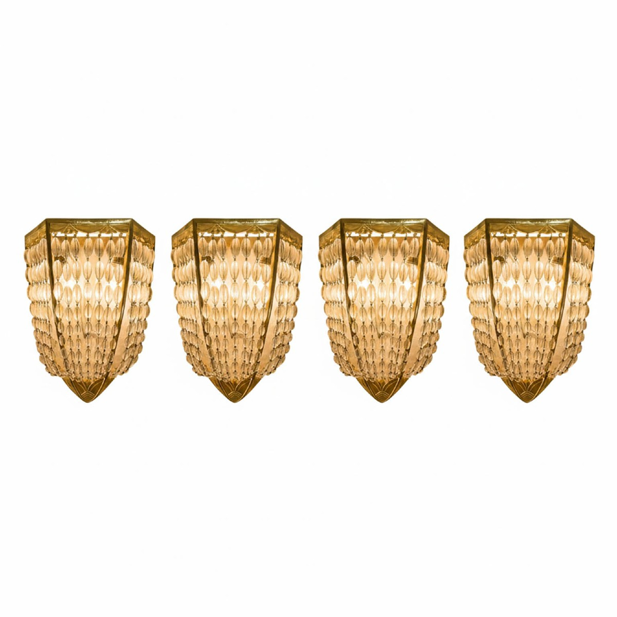 Quattro Appliques Antiche Francesi Deco In Bronzo Dorato e Cristallo 1920