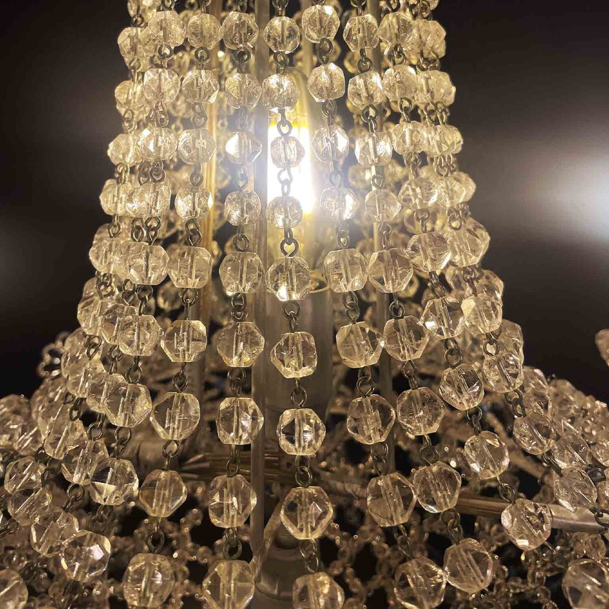 Lampadario Con Perline Trasparenti E Cristalli Azzurri-photo-1