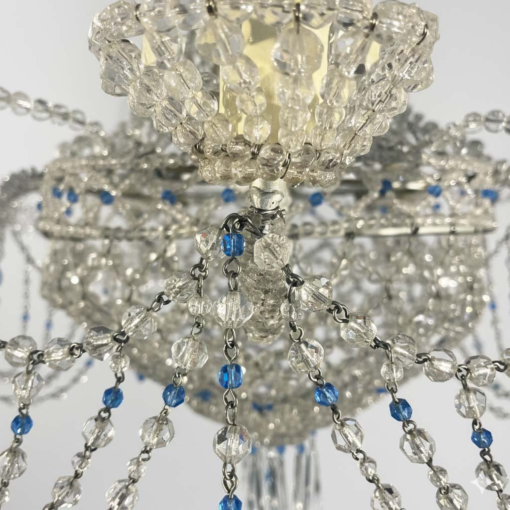 Lampadario Con Perline Trasparenti E Cristalli Azzurri-photo-4