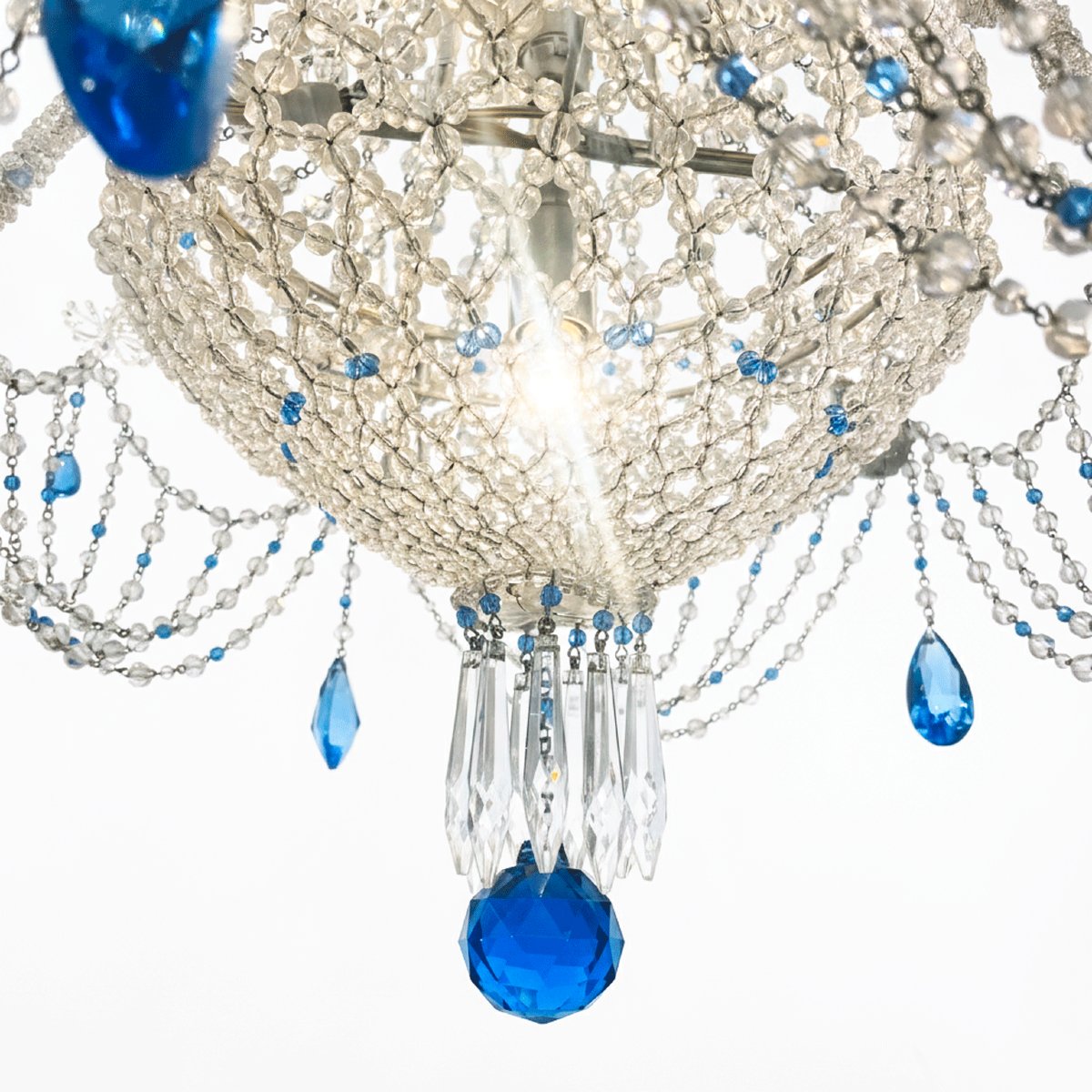 Lampadario Con Perline Trasparenti E Cristalli Azzurri-photo-8