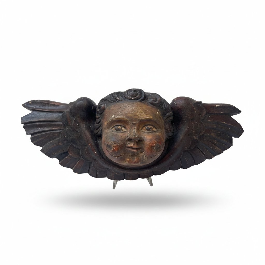 Teste Di Angeli Alate In Legno-photo-3