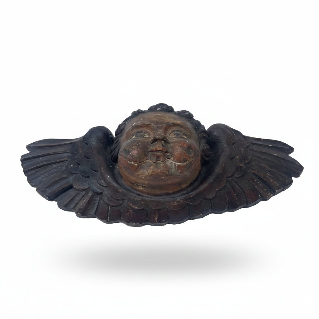 Teste Di Angeli Alate In Legno-photo-2