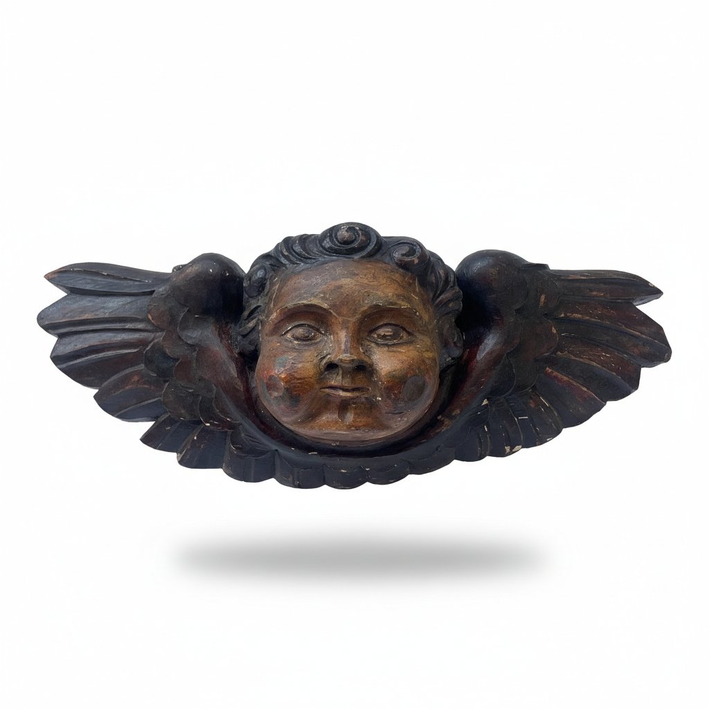 Teste Di Angeli Alate In Legno-photo-3