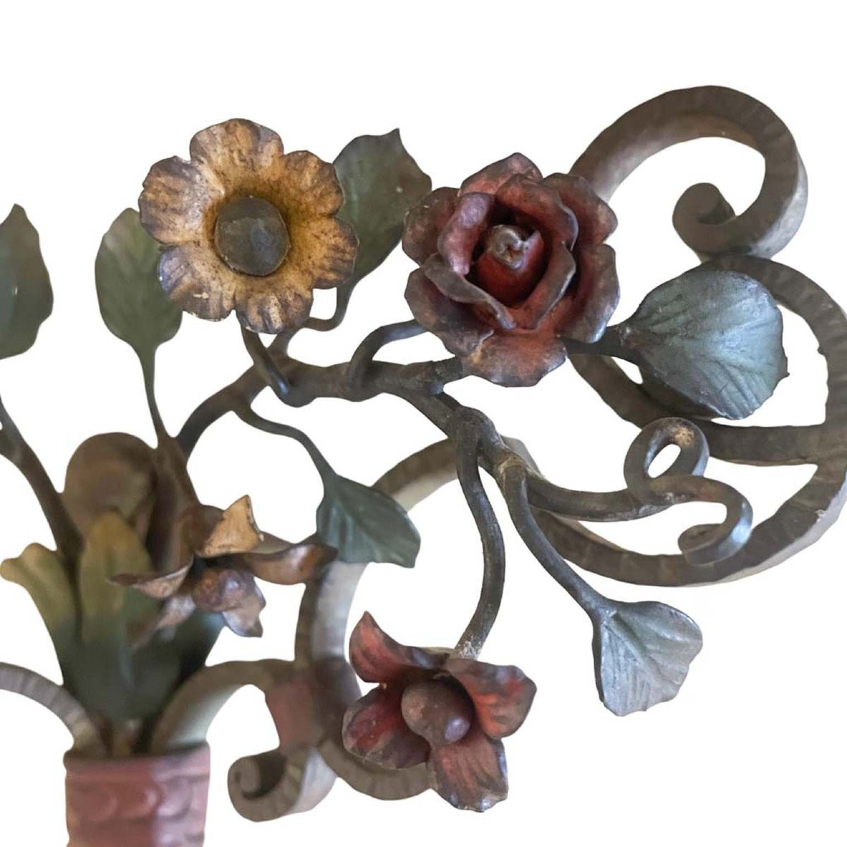 Coppia Di Mensole Rettangolari In Ferro Battuto Laccato Policromo Primi 1900-photo-2