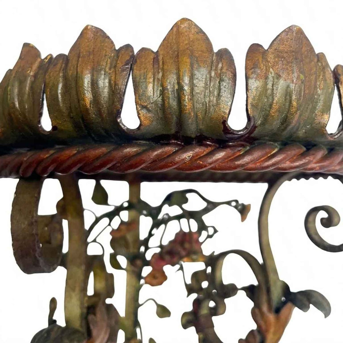 Coppia Di Mensole Angolari In Ferro Battuto Policrome Primi 1900-photo-2