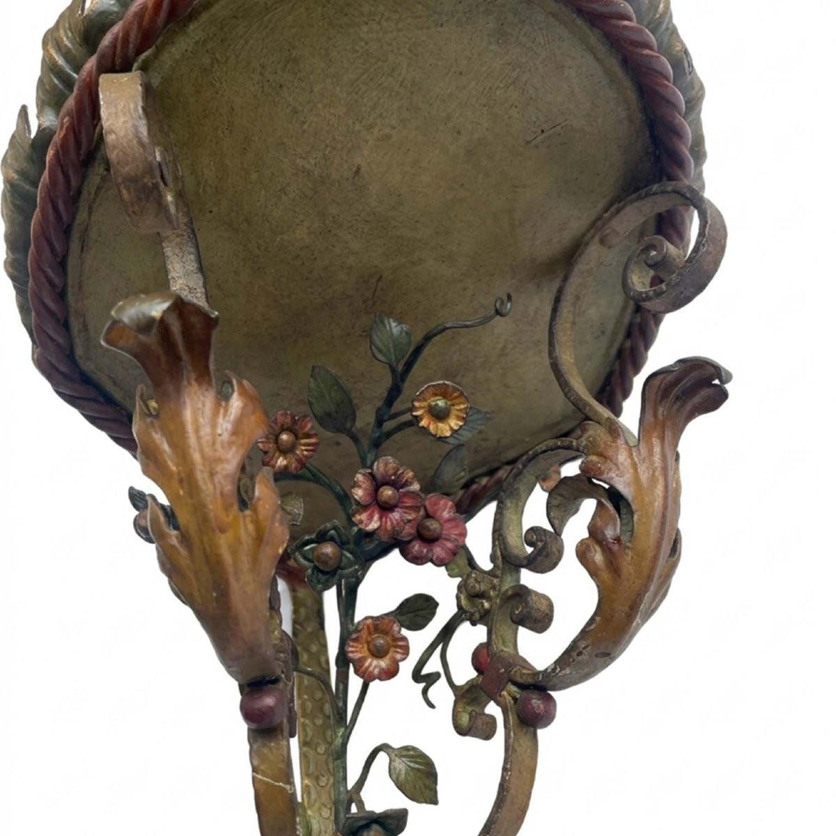 Coppia Di Mensole Angolari In Ferro Battuto Policrome Primi 1900-photo-3