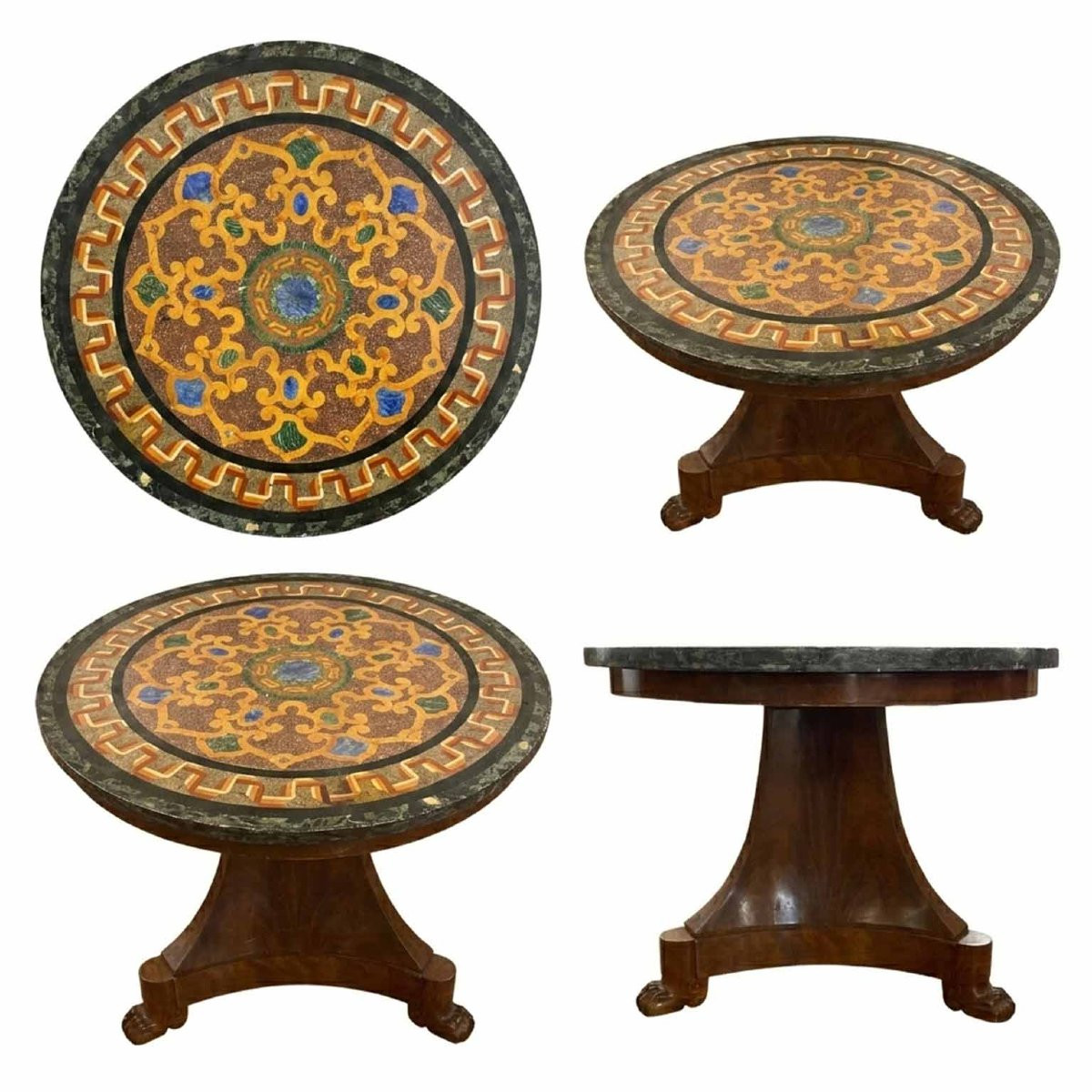 Raro Tavolo In Scagliola Del 1800: Un Trionfo Di Intarsi E Colore-photo-3