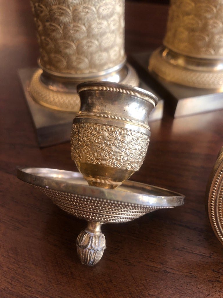 Coppia di Candelieri Impero in Bronzo Dorato 1800-photo-2