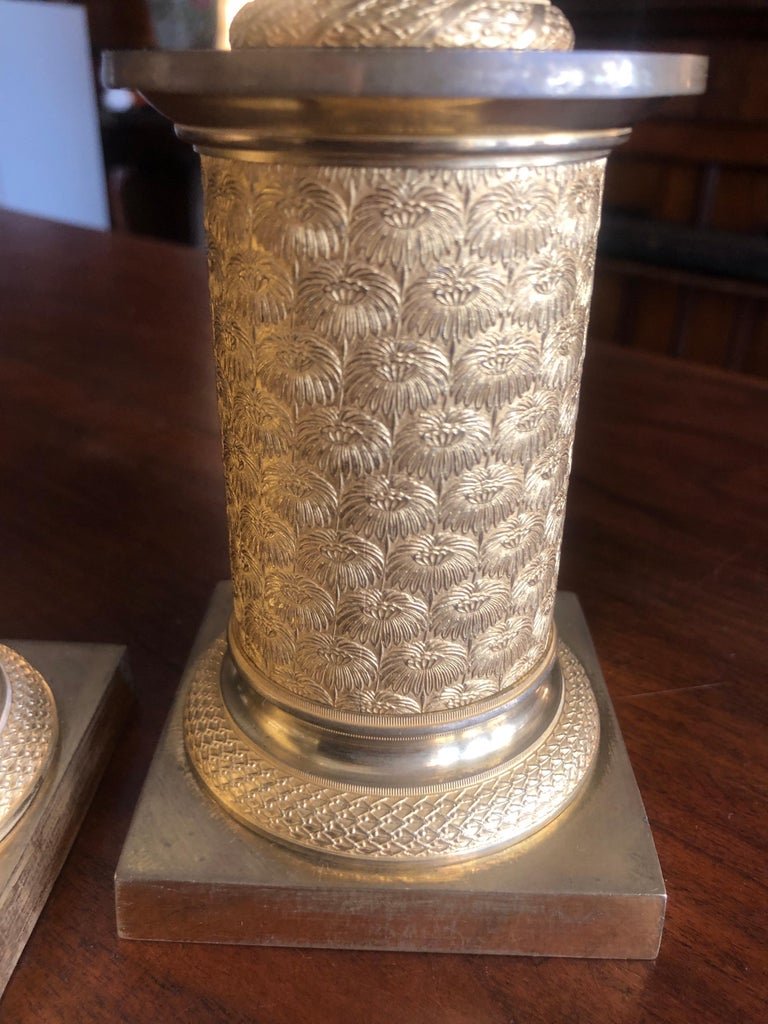 Coppia di Candelieri Impero in Bronzo Dorato 1800-photo-3