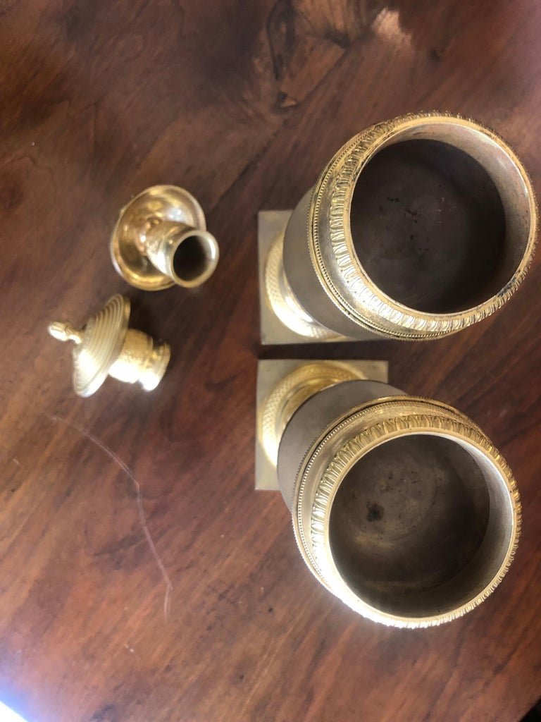 Coppia di Candelieri Impero in Bronzo Dorato 1800-photo-5