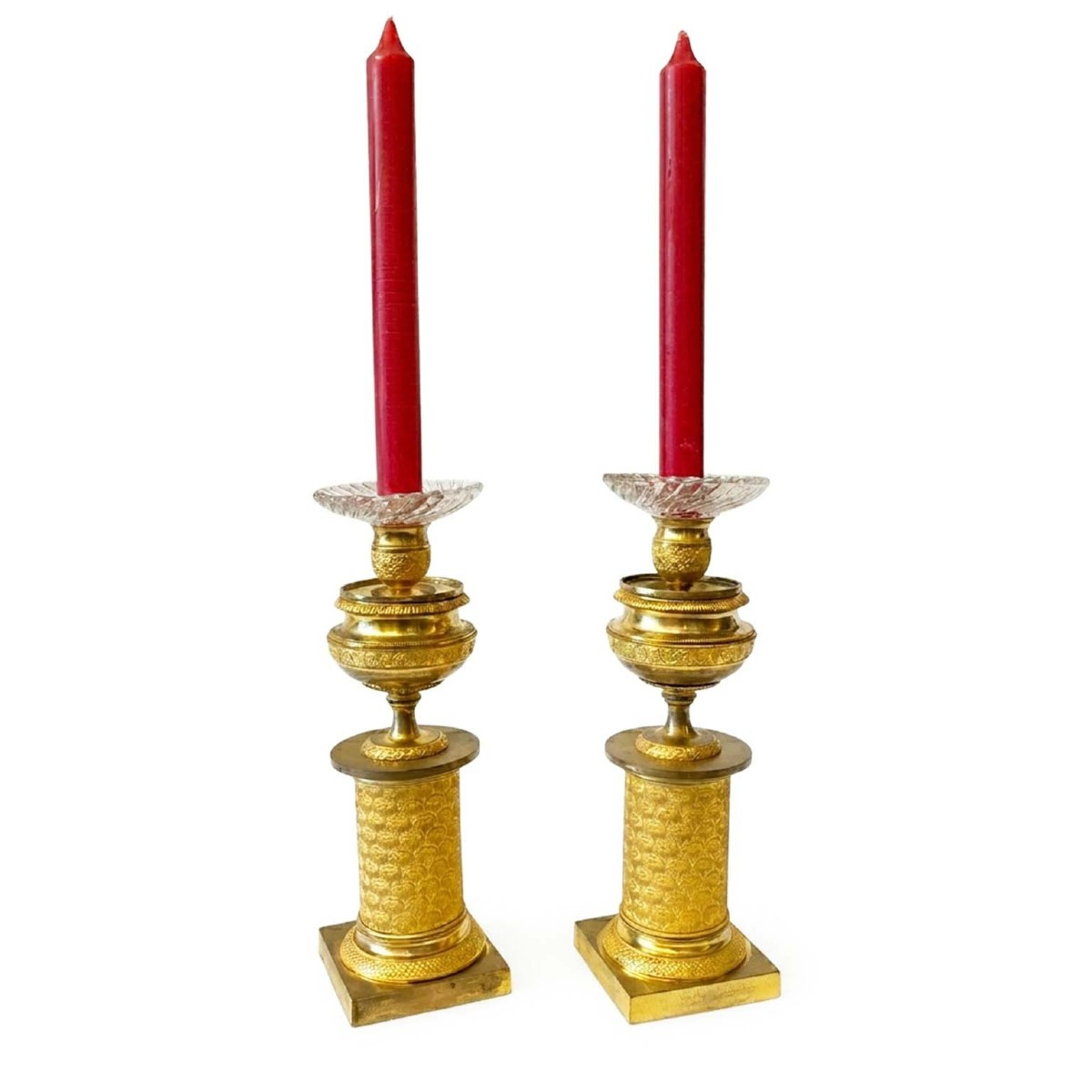 Coppia di Candelieri Impero in Bronzo Dorato 1800-photo-8