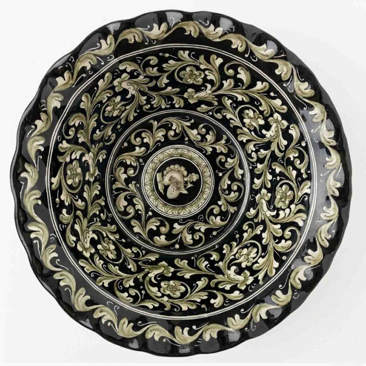 Centrotavola In Ceramica Decorata Molaroni Pesaro Prima Meta’ 1900-photo-3