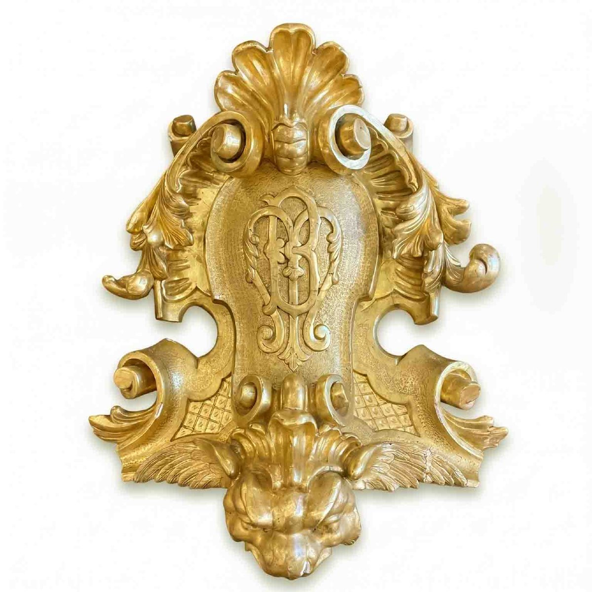 Fregio in Legno Intagliato e Dorato con Monogramma con Lettera B-photo-4