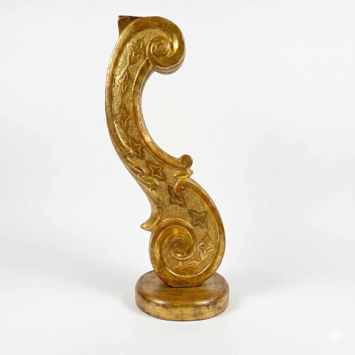 Fregio in Legno Intagliato e Dorato a Forma di Voluta primi 1800-photo-2