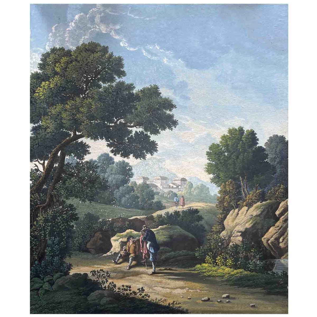 Coppia di Paesaggi Dipinti ad Acquarello del 1800-photo-1