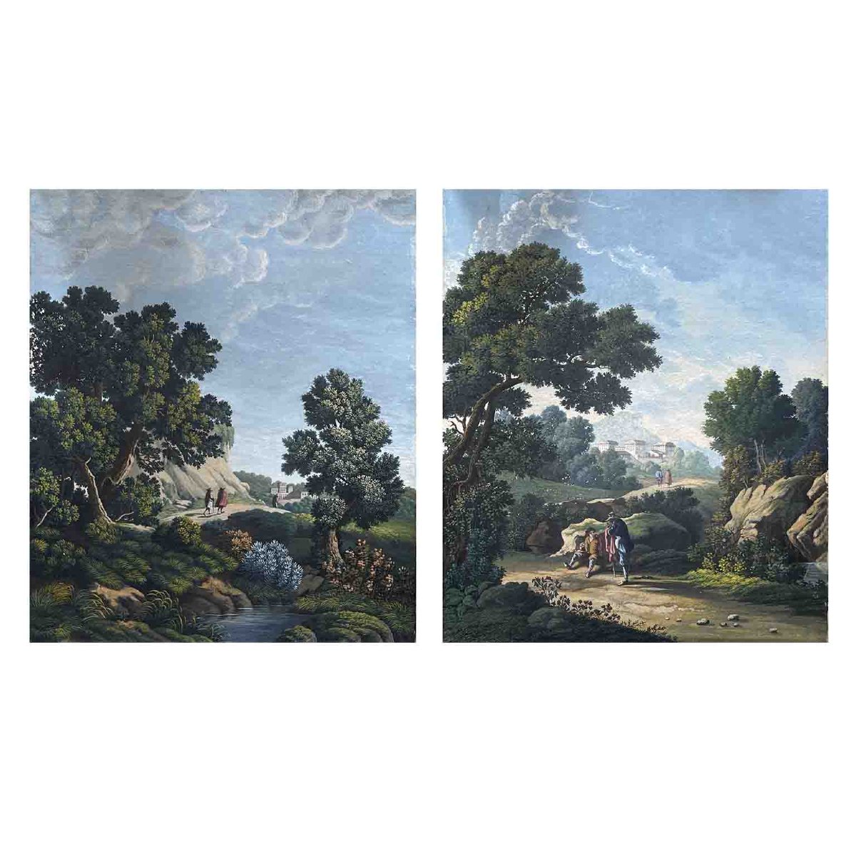 Coppia di Paesaggi Dipinti ad Acquarello del 1800