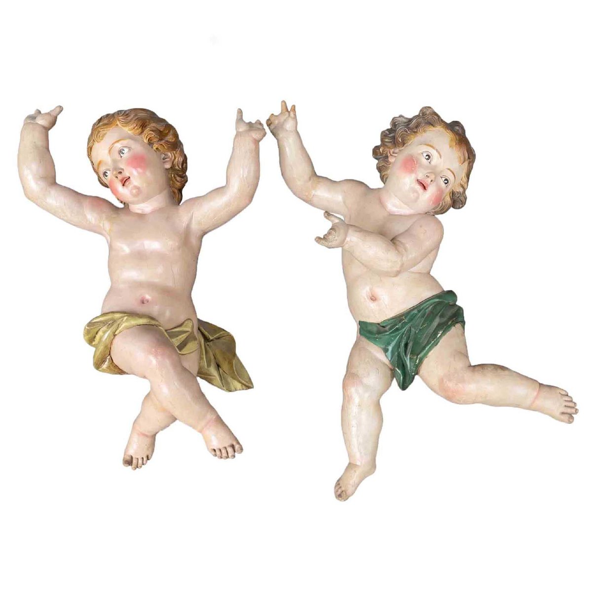 Coppia di Putti Barocchi in Legno Laccato-photo-2