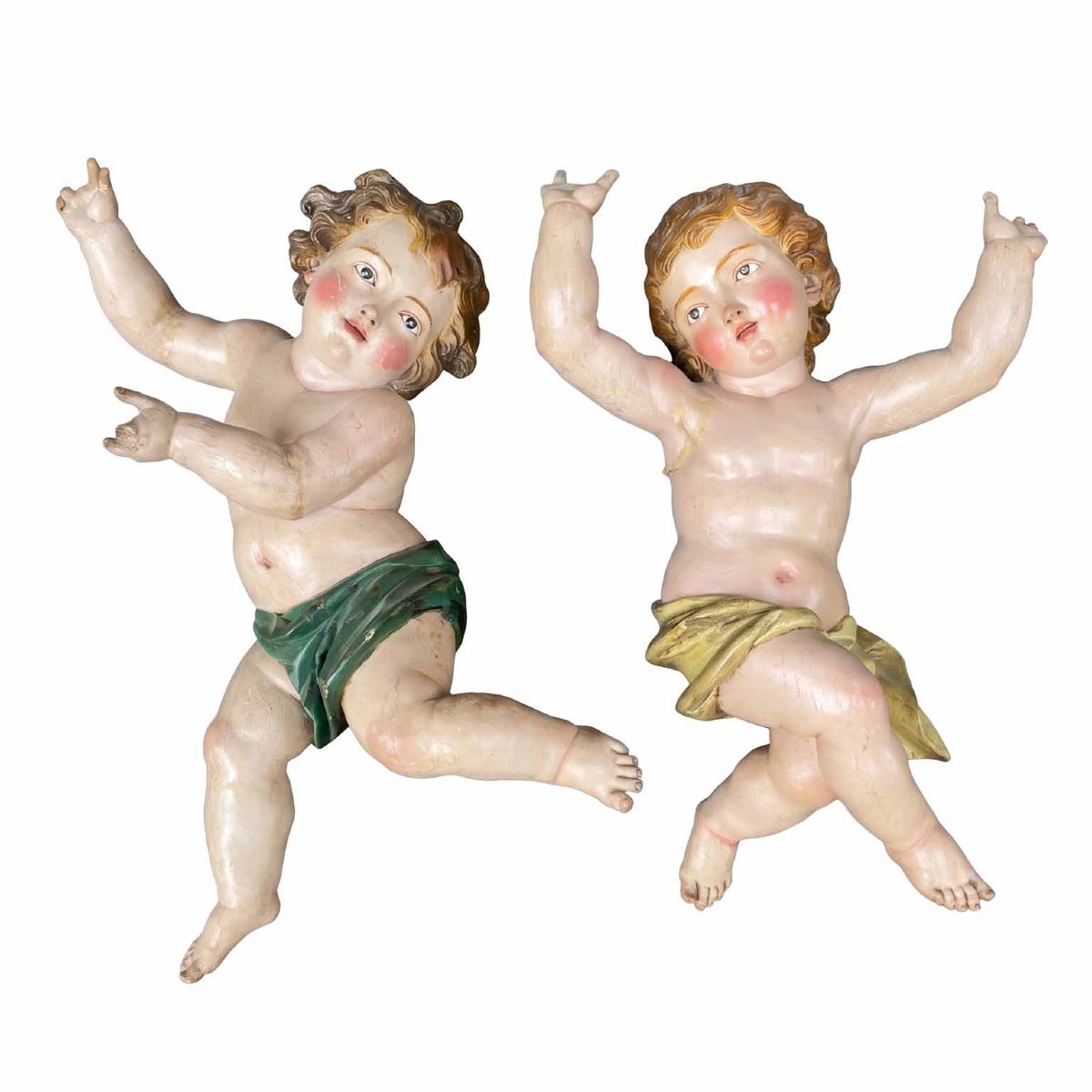 Coppia di Putti Barocchi in Legno Laccato