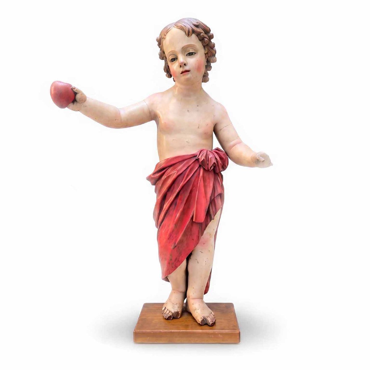 Gesù Bambino Astante con Cuore Scultura Antica Policroma-photo-2