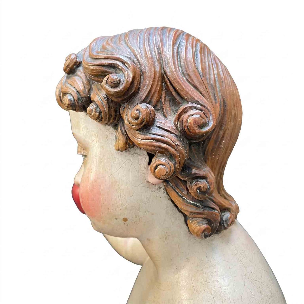 Gesù Bambino Astante con Cuore Scultura Antica Policroma-photo-2