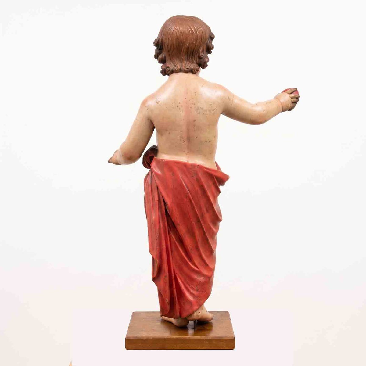 Gesù Bambino Astante con Cuore Scultura Antica Policroma-photo-3