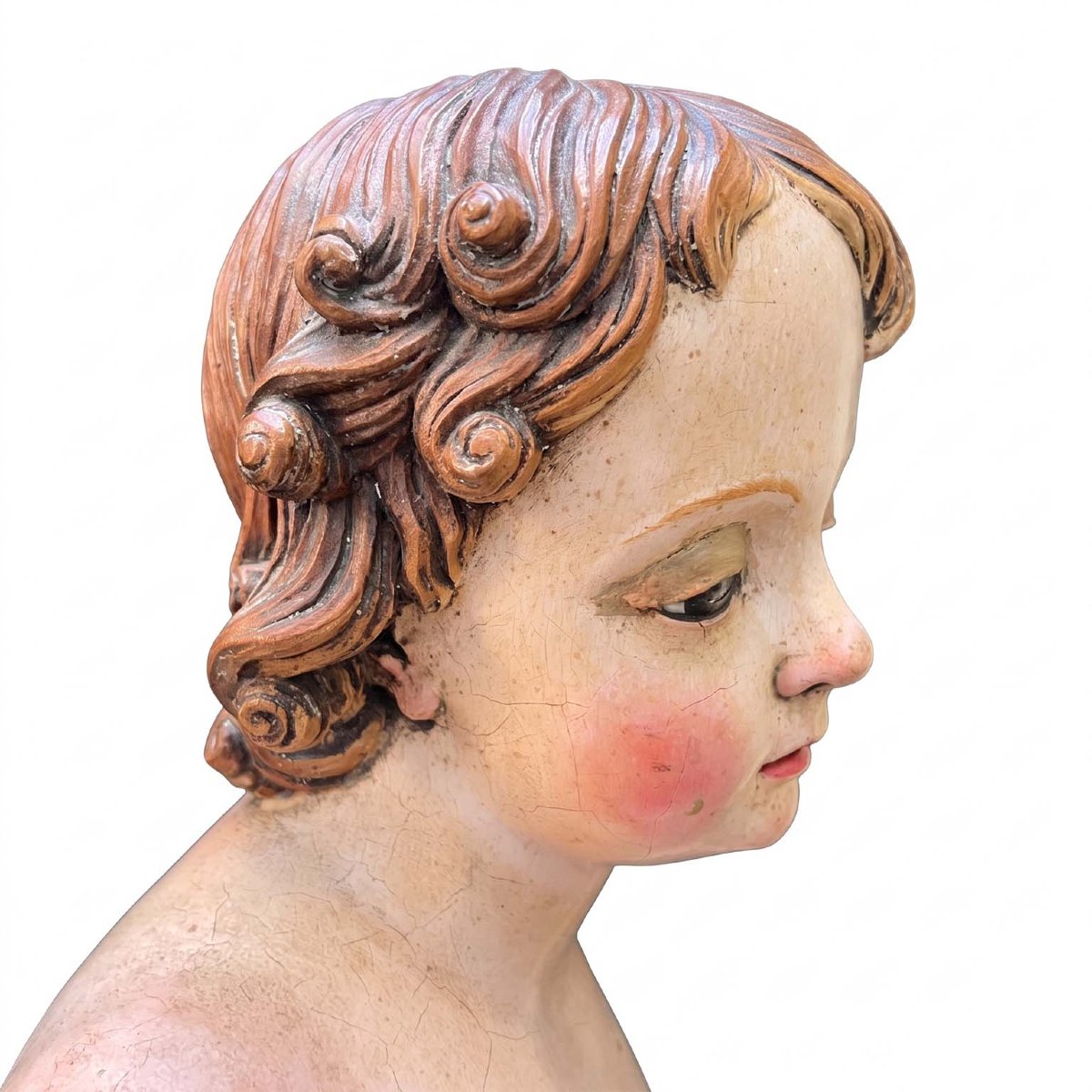 Gesù Bambino Astante con Cuore Scultura Antica Policroma-photo-6