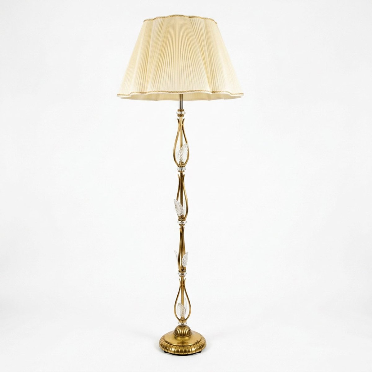 Lampada Da Terra In Ottone E Cristallo Anni Cinquanta-photo-2