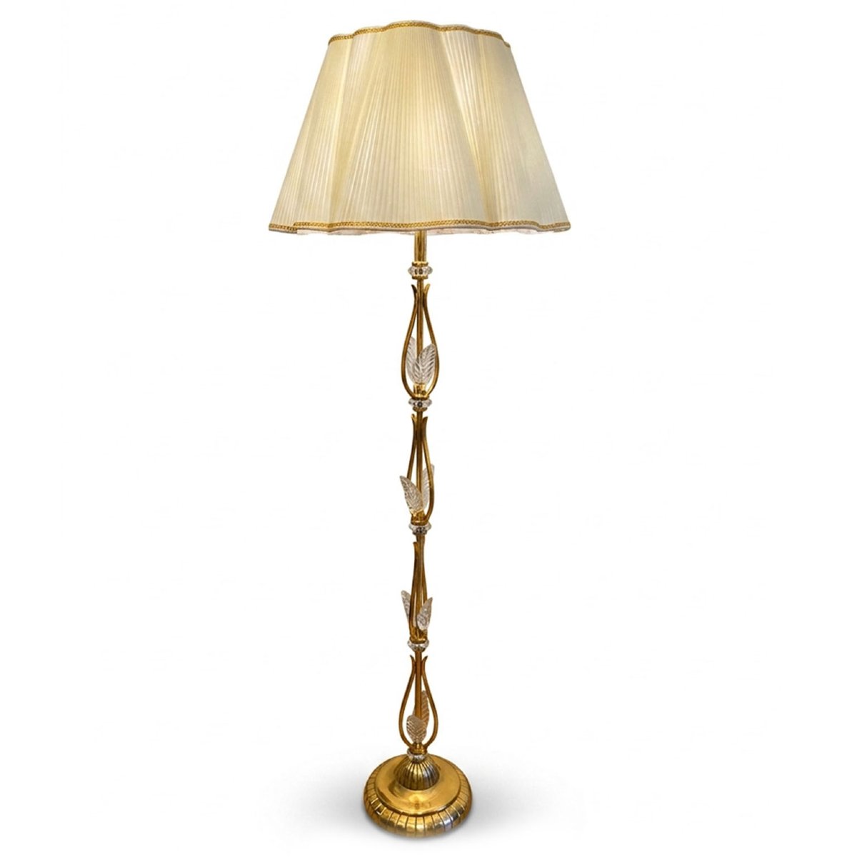 Lampada Da Terra In Ottone E Cristallo Anni Cinquanta