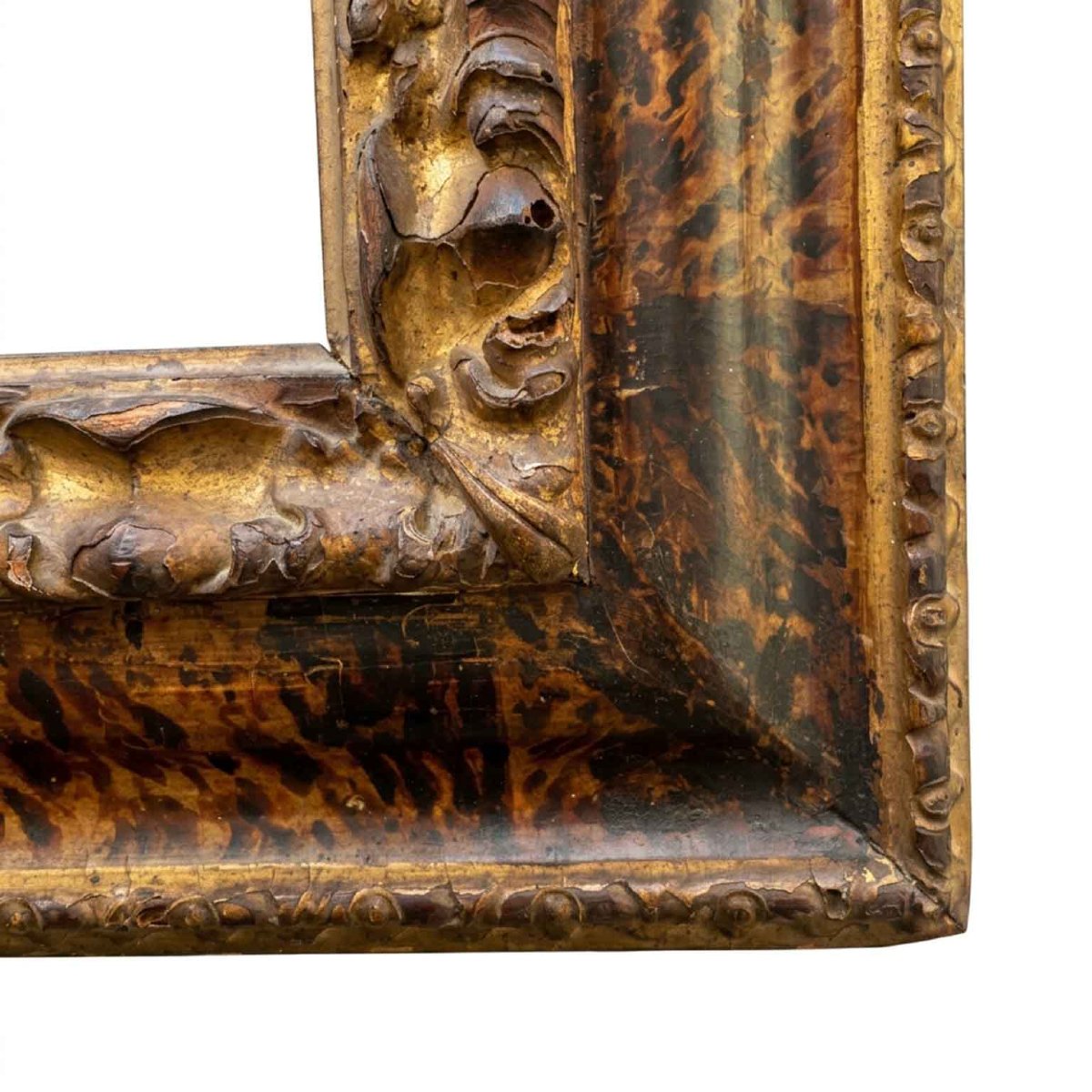 Cornice Antica del 1600 Intagliata e Dorata Decorata a Finta Tartaruga-photo-1