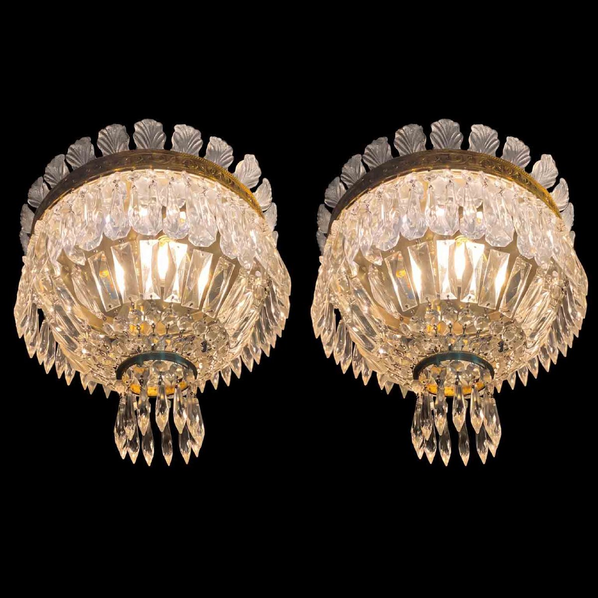Pendant di Plafoniere in Bronzo e Cristallo, Italia anni 60