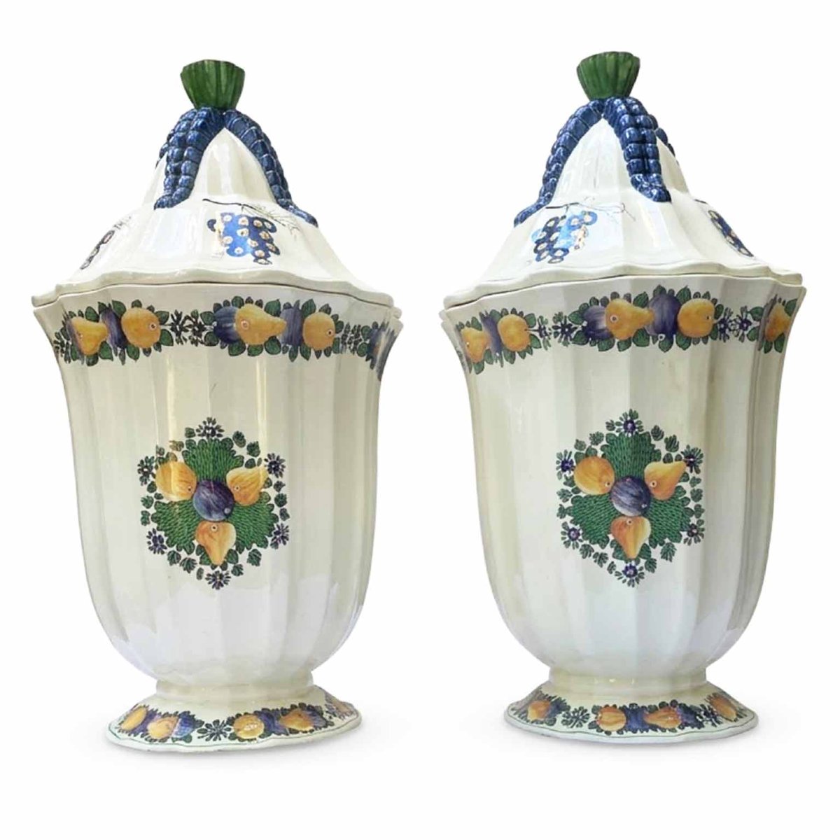 Vasi in Ceramica Decorata Richard Ginori con Coperchio Prima Metà del 1900 Set di Due-photo-2
