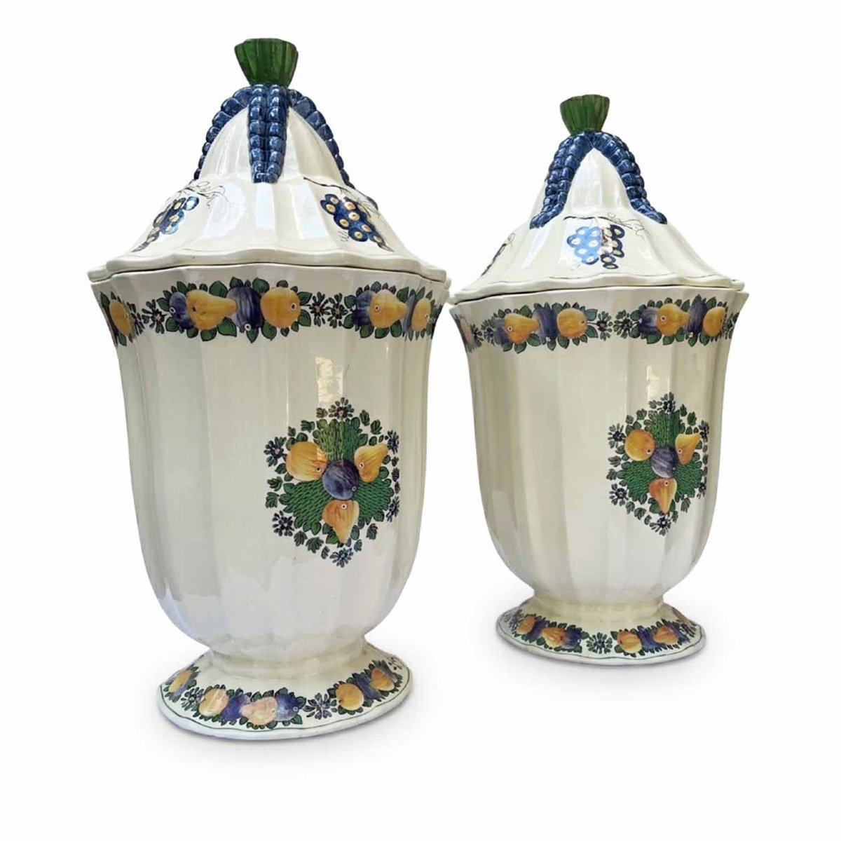 Vasi in Ceramica Decorata Richard Ginori con Coperchio Prima Metà del 1900 Set di Due