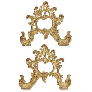 Coppia di Fregi Luigi XV dorati intaglio a volute ex cimase specchiera
