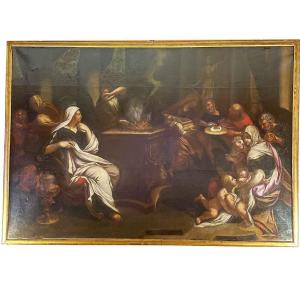 Sacrificio a Minerva Grande Dipinto con Scena Mitologica del 1600 Scuola Lombarda